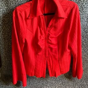 Red Ruffled Front Button Blouse